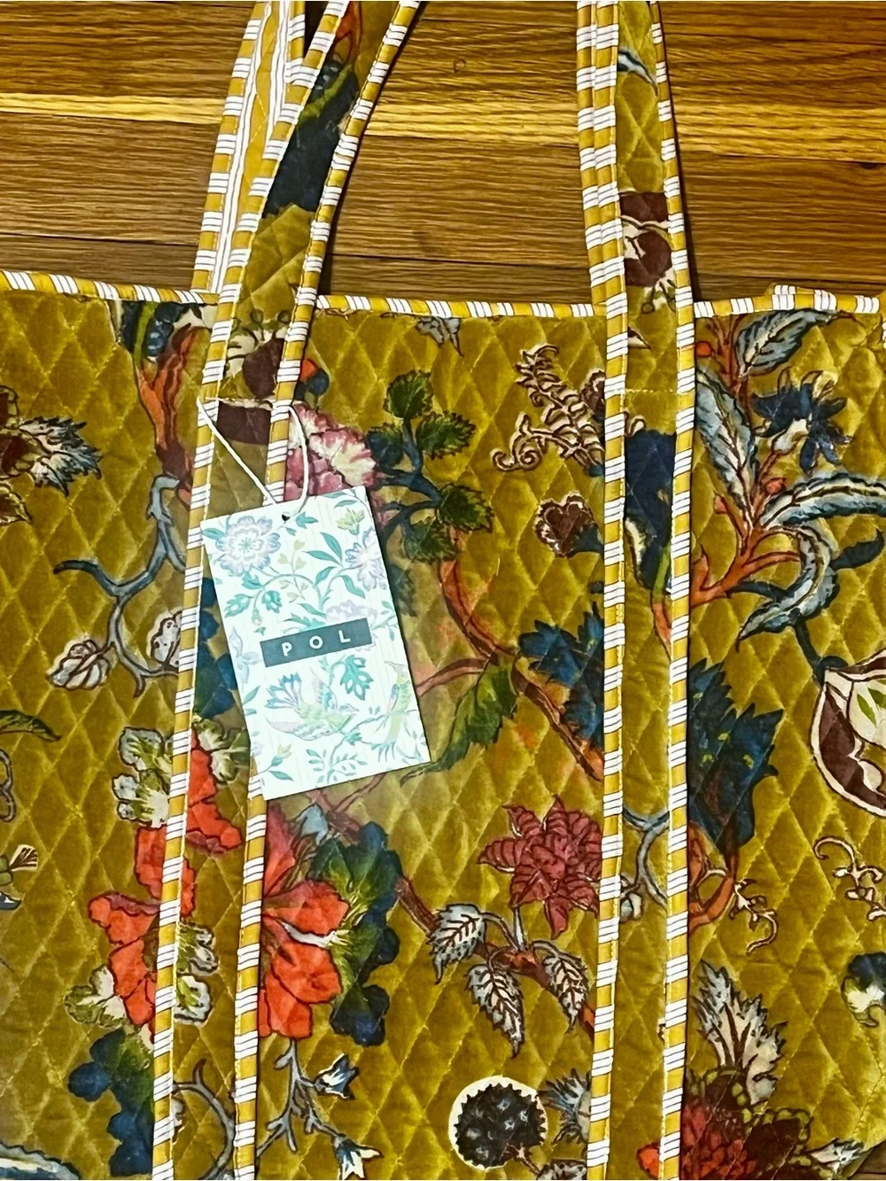 POL Mustard Floral Quilted Tote Bag